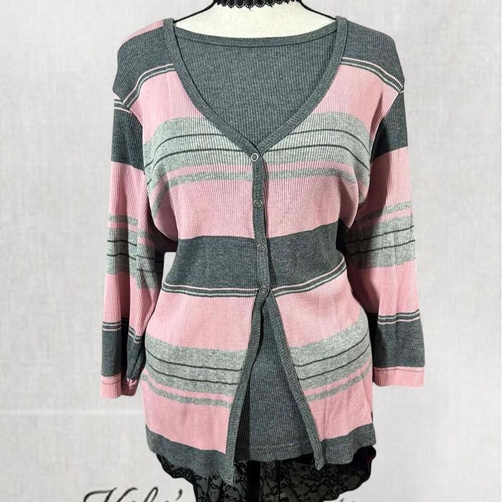 Cozycore Academia Style Pink and Gray Cardigan Top